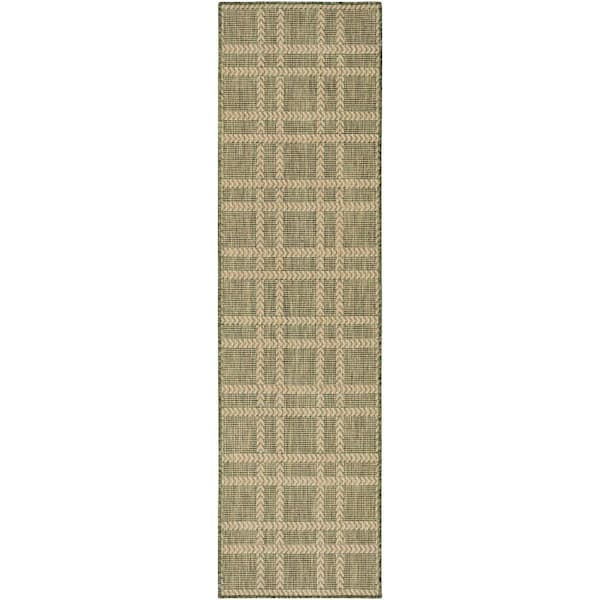 Horizon Indoor/Outdoor Green 2 ft. x 8 ft. Geometric Contemporary Runner Area Rug