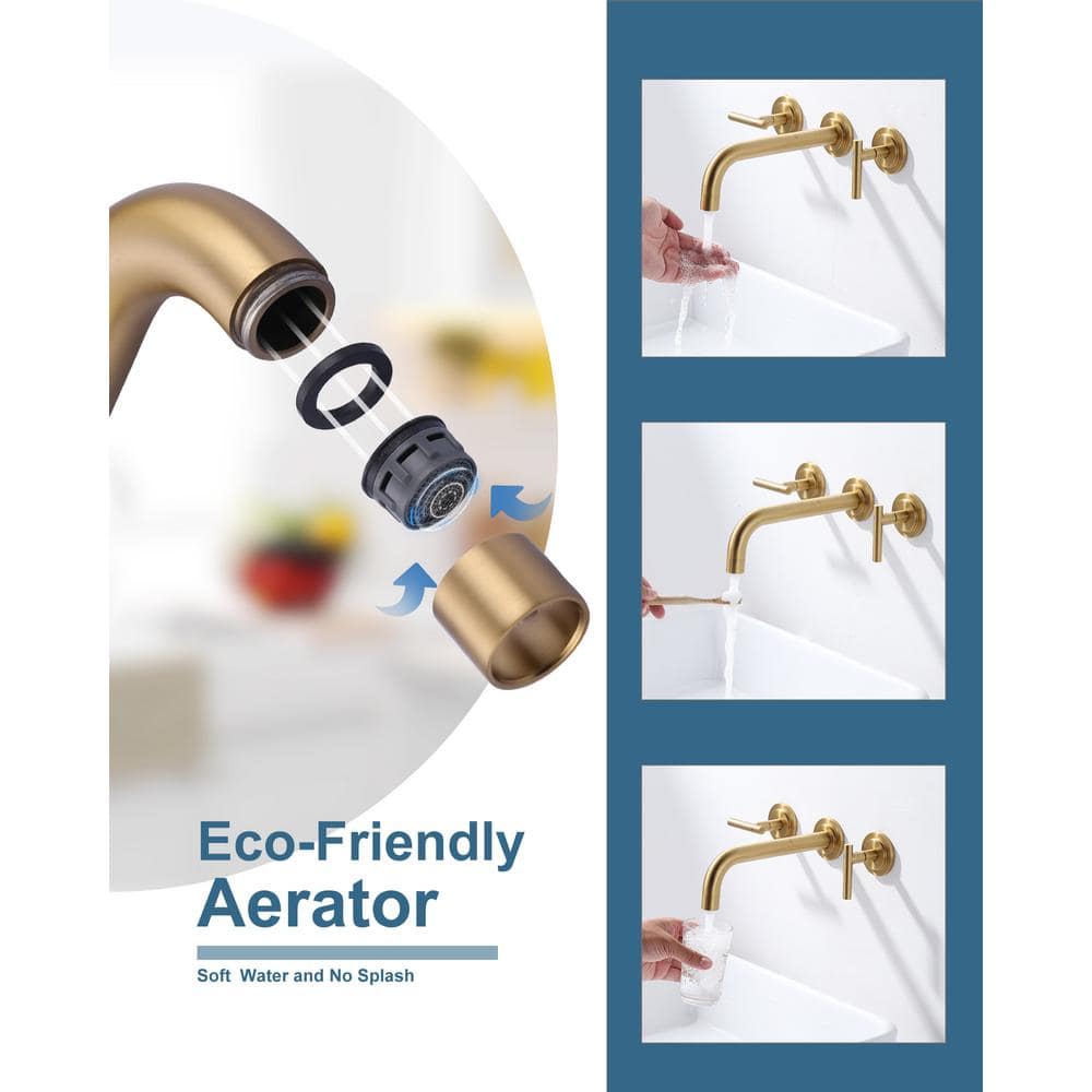 Brushed Gold Wall Mount Double Handle Tub Faucet