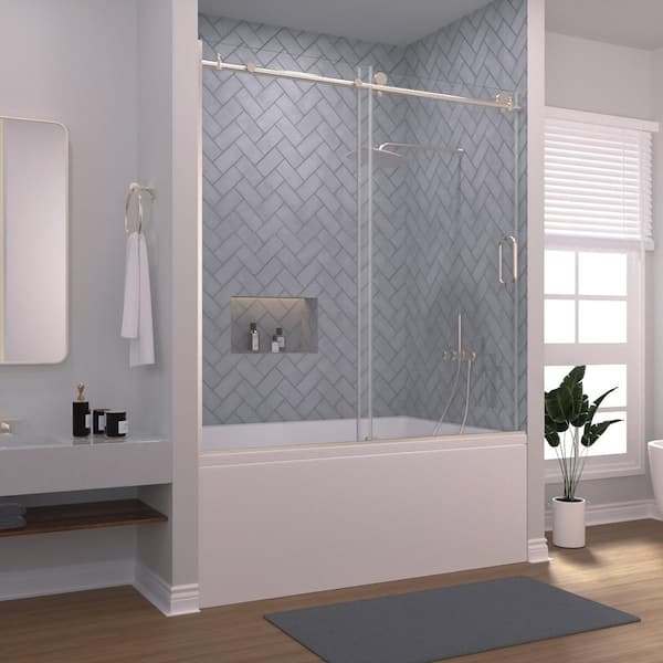 niveal Vale 60 in. W x 60 in. H Sliding Semi Frameless Tub Door in ...