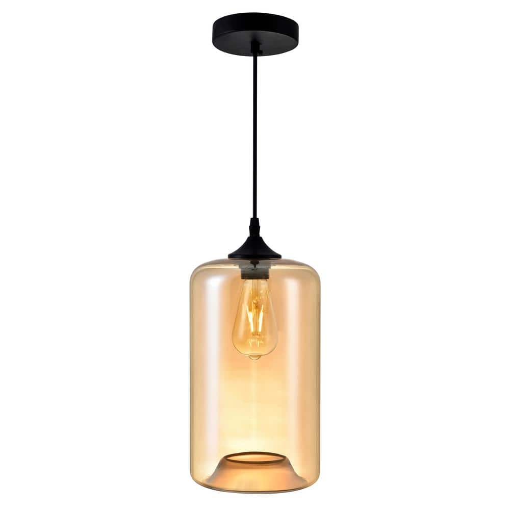 Black and Cognac Glass LED Mini Pendant Light