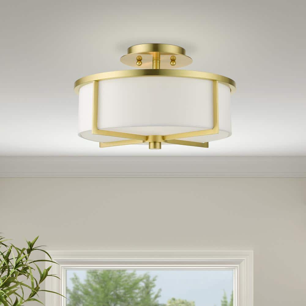 Satin Brass Contemporary 2-Light LED Drum Flush Mount
