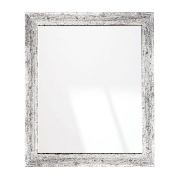 BrandtWorks 33 in. W x 42 in. H Weathered Timber Inspired Rustic White and Gray Sloped Framed Wall Mirror