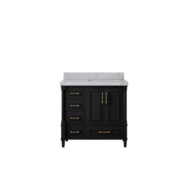 Willow Collections Hudson 36 in. W x 22 in. D x 36 in. H Right Offset Sink Bath Vanity in Black with 2" Venatino Qt. Top