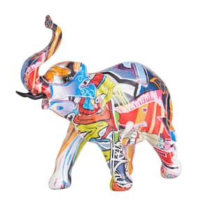 9 in. x 8 in. Multi Colored Polystone Graffiti Elephant Sculpture