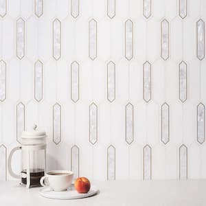 Zip Pearl 11.65 in. x 13.62 in. Polished Marble and Brass Wall Mosaic Tile (1.1 sq. ft./Each)