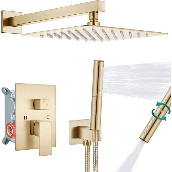 PICTURESQUE CENDU LLC 2-Spray 10 in. Dual Shower Head and Handheld Shower Head Wall Mount in Brushed Gold