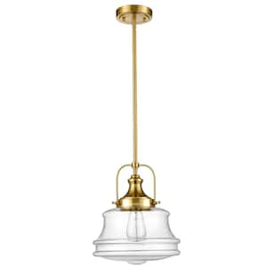 60 Watt 1 Light Gold Finished Shaded Pendant Light with Clear glass Glass Shade and No Bulbs Included