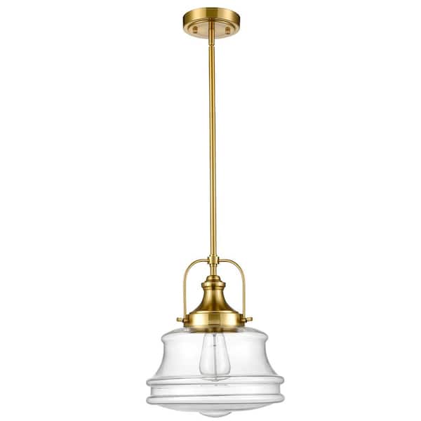 CLAXY 60 Watt 1 Light Gold Finished Shaded Pendant Light with Clear glass Glass Shade and No Bulbs Included