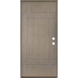 SUMMIT Modern 36 in. x 80 in. Left-Hand/Inswing 10-Grid Solid Panel Oiled Leather Stain Fiberglass Prehung Front Door