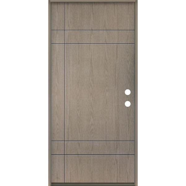 Krosswood Doors SUMMIT Modern 36 in. x 80 in. Left-Hand/Inswing 10-Grid Solid Panel Oiled Leather Stain Fiberglass Prehung Front Door