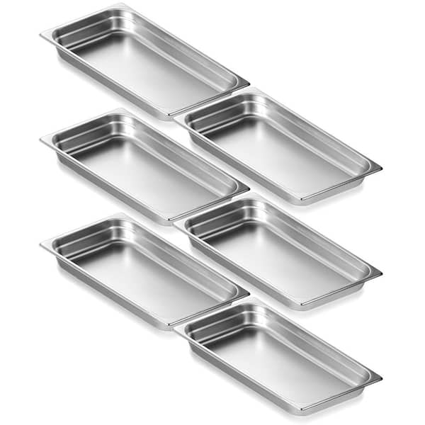 6-Pack Full-Size Steam Table Pans, 0.8mm Stainless Steel, Anti-Jam, 2.5 in Deep