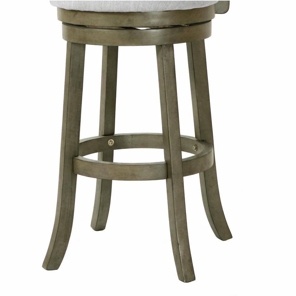 Transitional Gray Swivel Bar Stool in Solid Wood with Carved Back