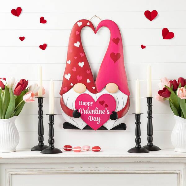 Glitzhome 30 in. H Valentine's Metal Gnome Couple Yard Stake(KD, 3