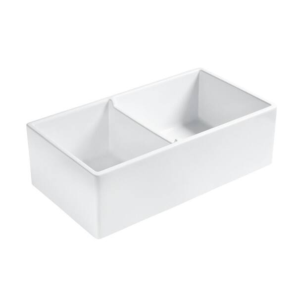 SINKOLOGY Brooks Farmhouse Fireclay 33 in. Double Bowl Kitchen Sink in Crisp White