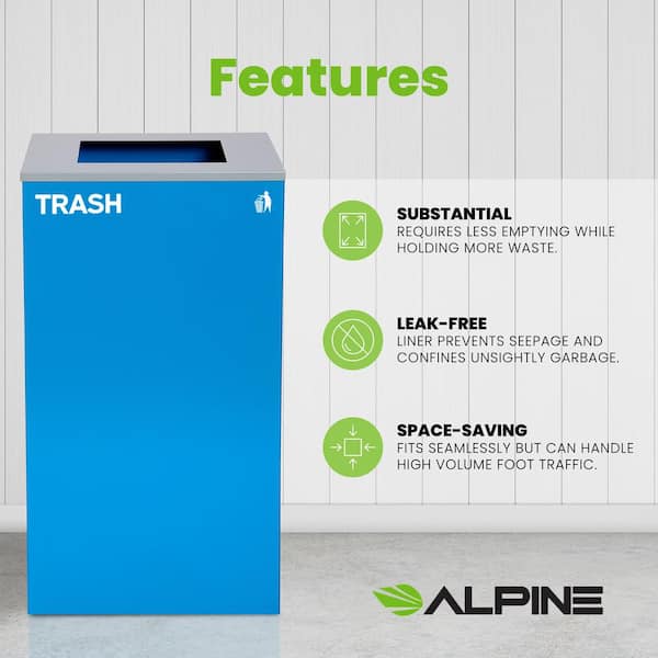 29 Gal. Blue Steel Open Top Commercial Trash Can with Square Lid