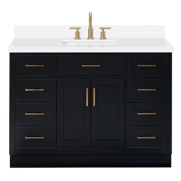Hepburn 48 in. W x 22 in. D x 36 in. H Single Sink Freestanding Bath Vanity in Black with Pure White Quartz Top