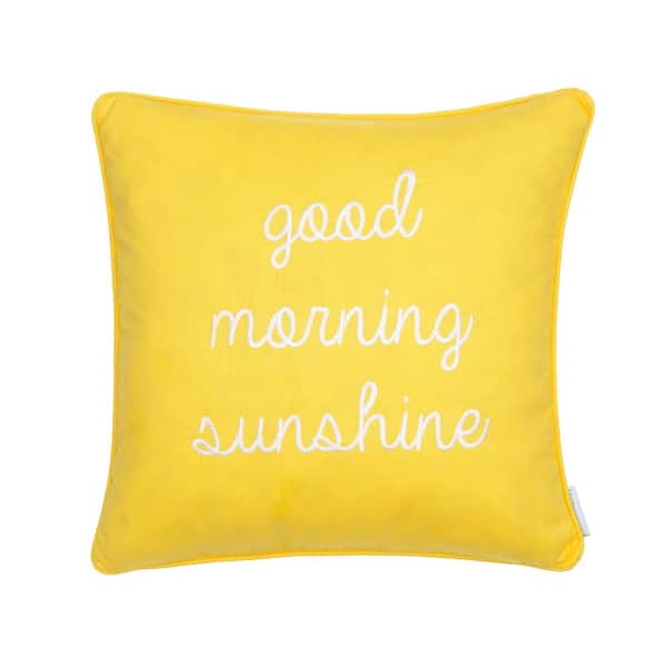 LEVTEX HOME Yellow, White Good Morning Sunshine Word Embroidered 18 in. x 18 in. Throw Pillow