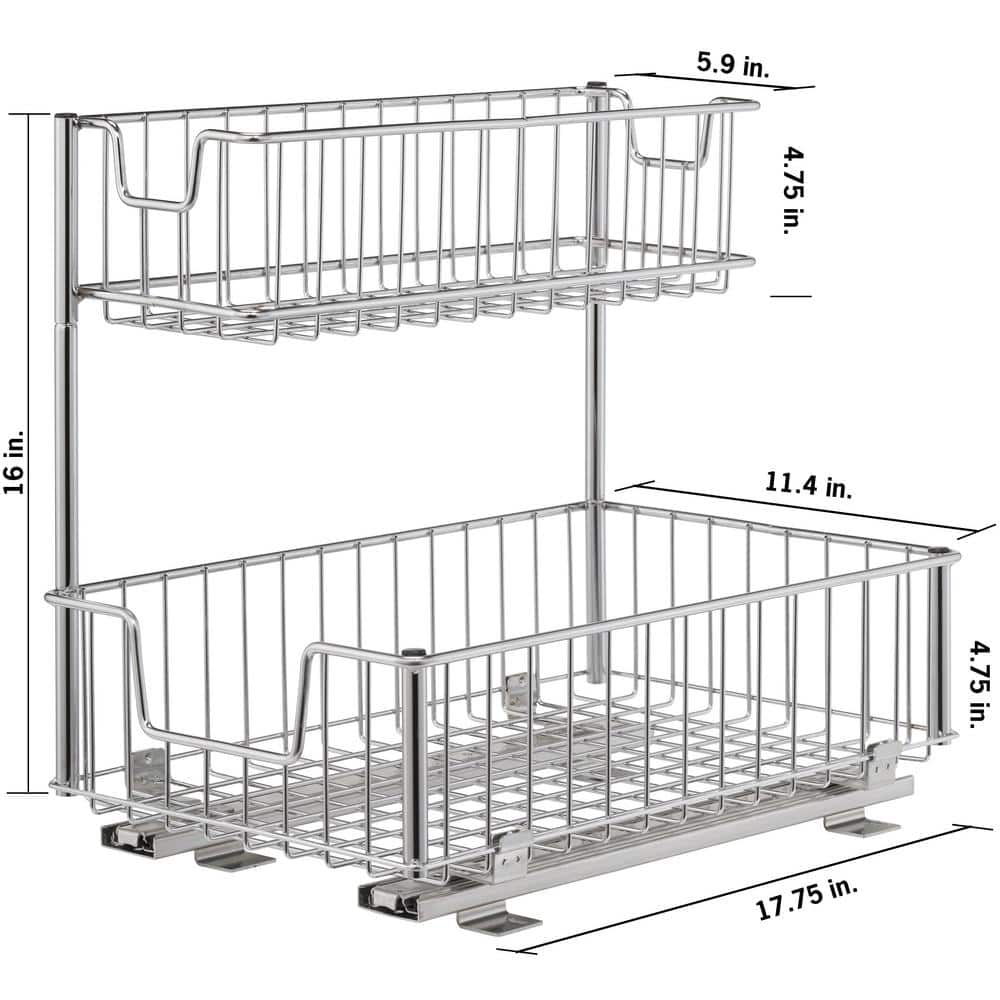 TRINITY 2-Tier Chrome Steel Wire Sliding Undersink Organizer