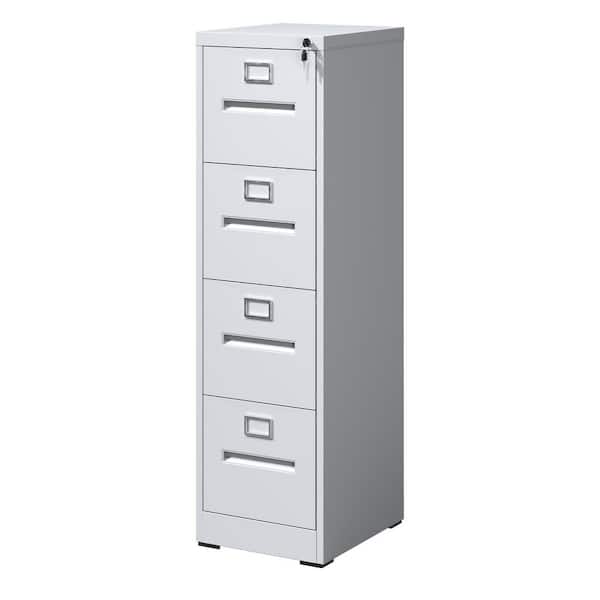 17.72 in. W 4 Drawer Steel File Cabinet with Lock, White Filing Cabinets, Modern Tool Cases for Home Office