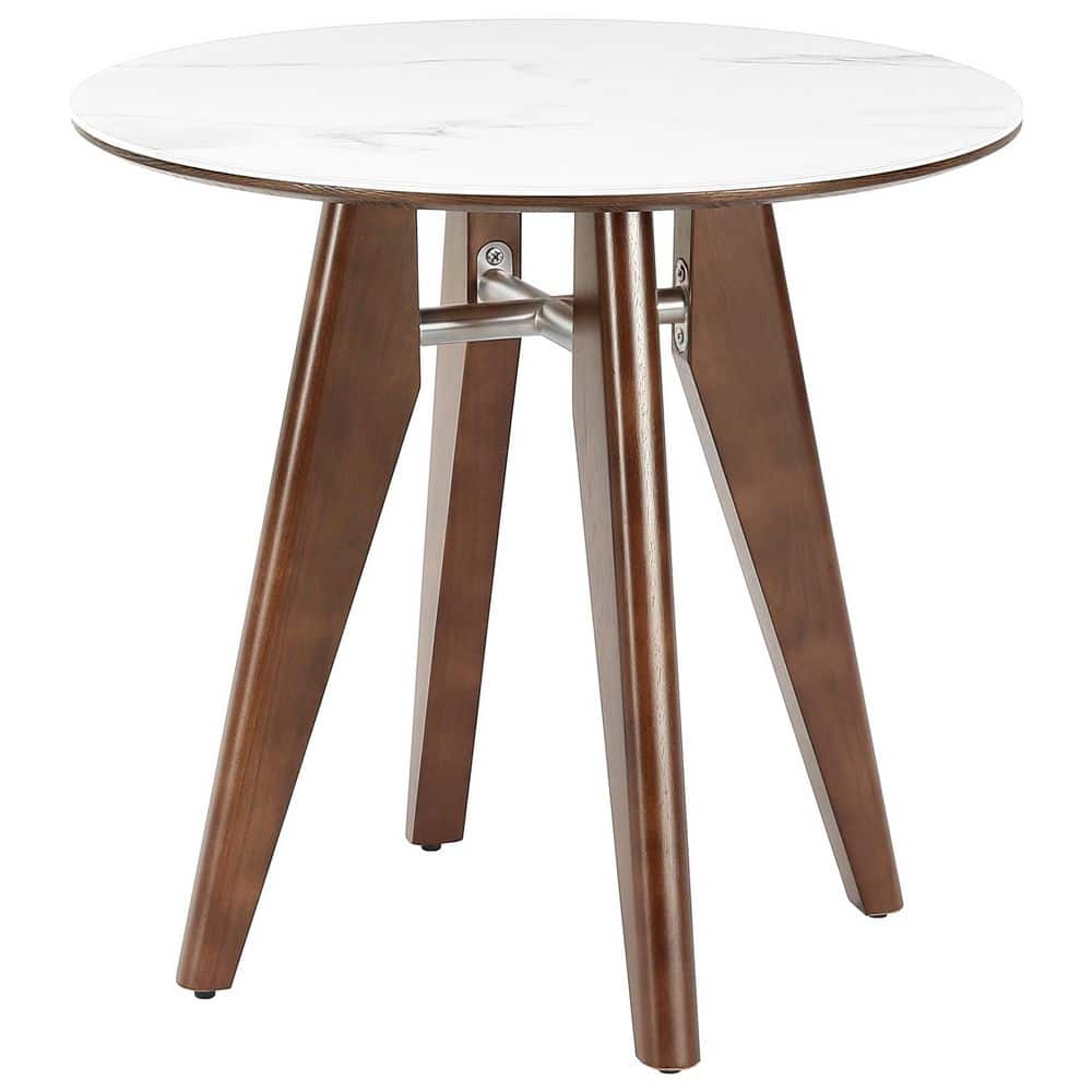 Roesler White&Brown Wood Dining Table with 4 Legs, 31.5 In. Round Sintered Stone Top Dining Table Seats 4