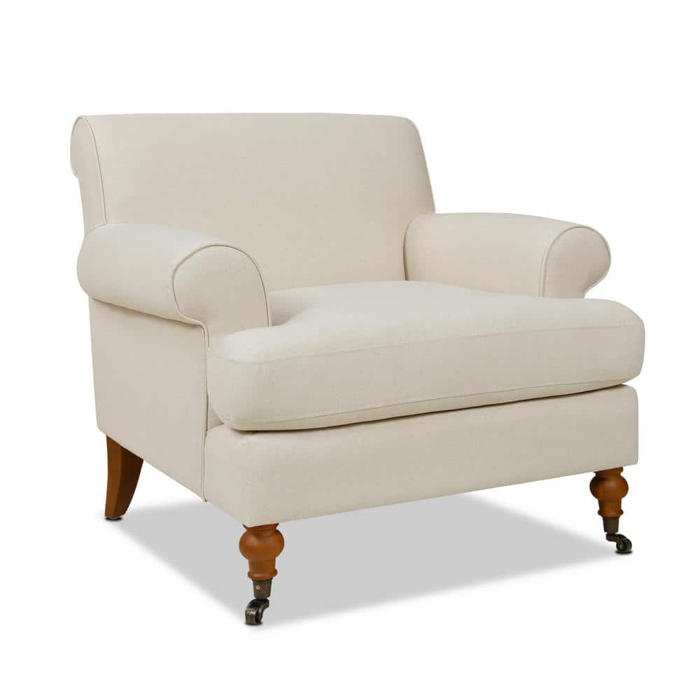 Light Beige Velvet Lawson Accent Chair with Wood Legs