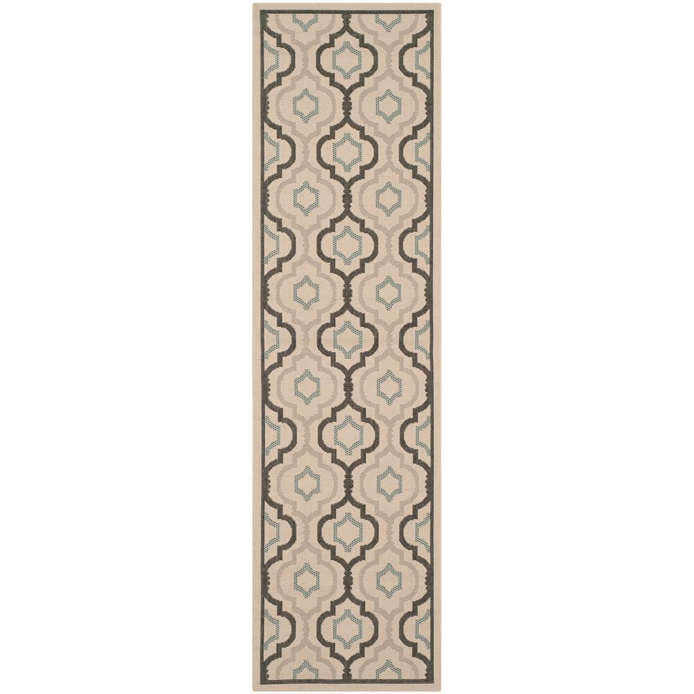 Beige and Black Synthetic Flat Woven 2'4" x 14' Runner Rug