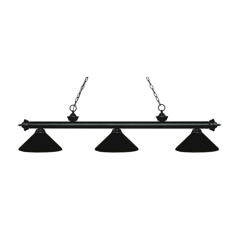 Matte Black Steel 3-Light Island Pendant with Glass Shades
