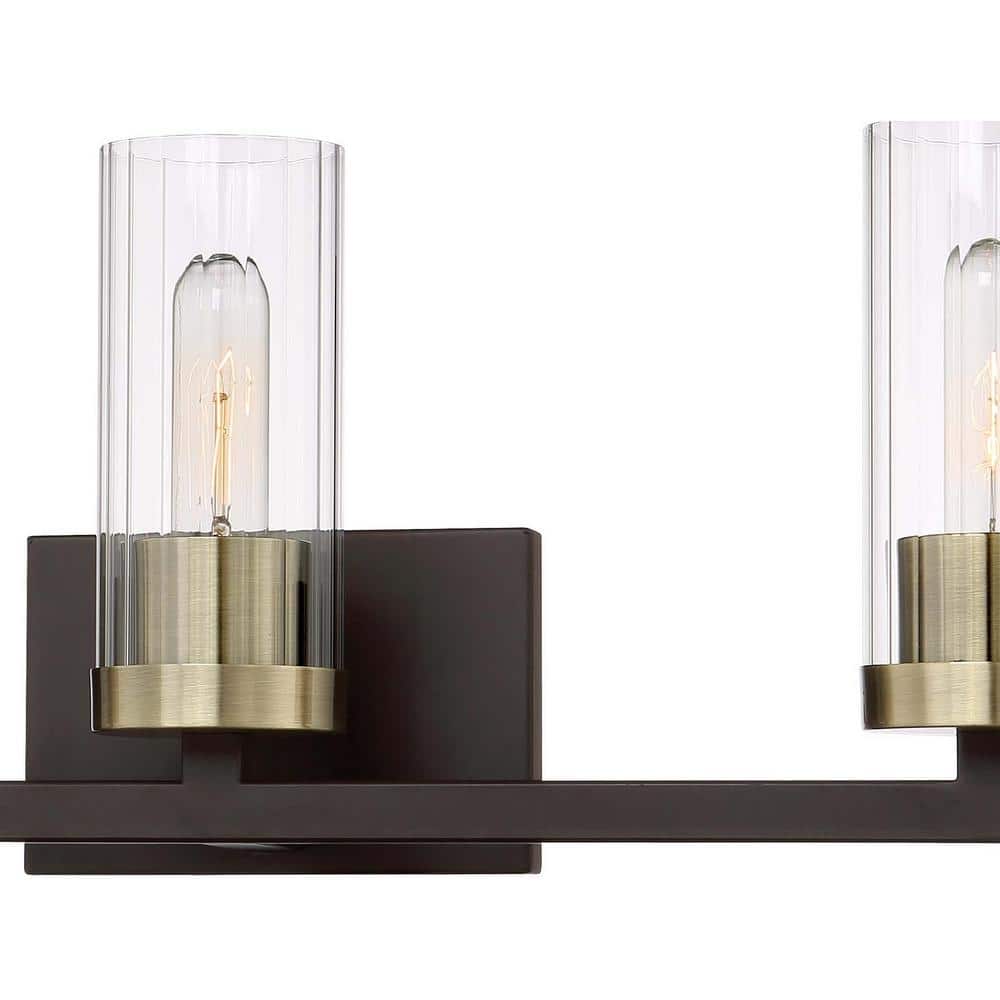 Aged Bronze and Brass 3-Light Cylinder Vanity Fixture