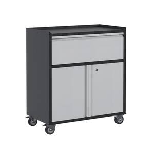 30.31 W x 35.33 in. H x 18.11 in. D Metal Rolling Tool Cabinet with 1 Drawer & 2 Door, Garage Cabinets in Black and Grey