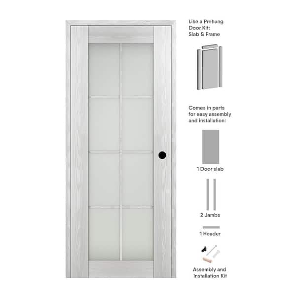 18 in. x 80 in. Vona Left-Hand 8-Lite Frosted Glass Ribeira Ash Wood Composite Single Prehung Interior Door