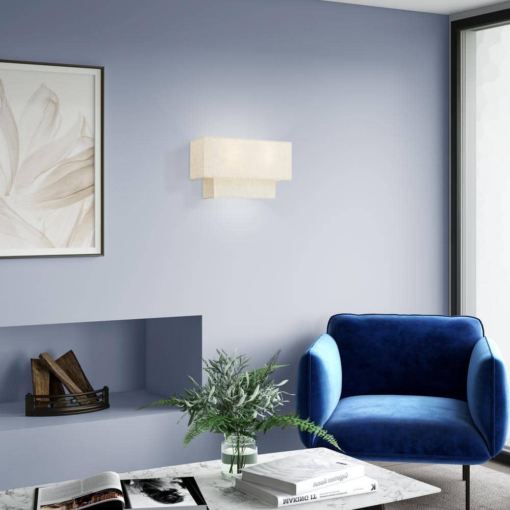 English Bronze Dimmable 2-Light Sconce with Fabric Shade