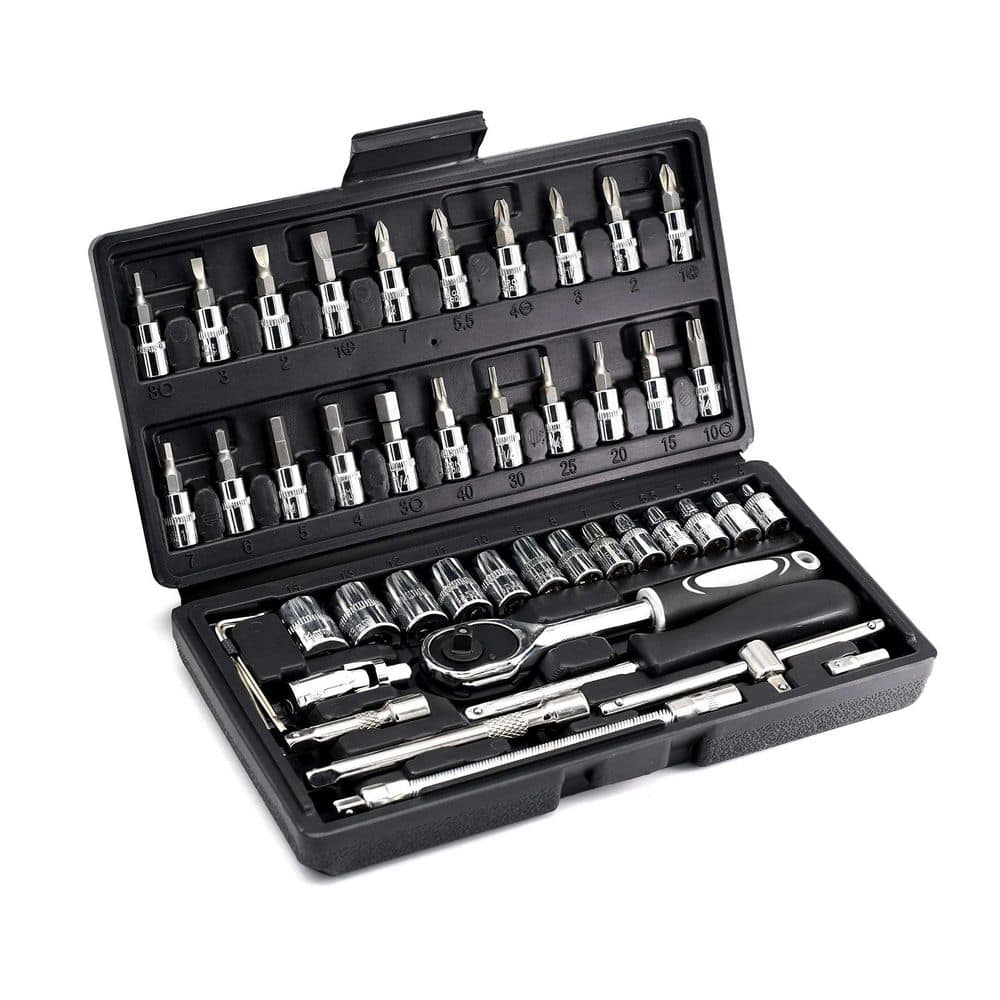 46 Piece 1/4 Inch Drive Metric Socket Ratchet Wrench Set with CR-V Sockets S2 Bits Extension Bars for Auto Repair price history on PriceWatchPro