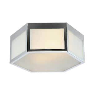Minimo 13 in. Chrome Hexagon Metal/Frosted Glass LED Flush Mount