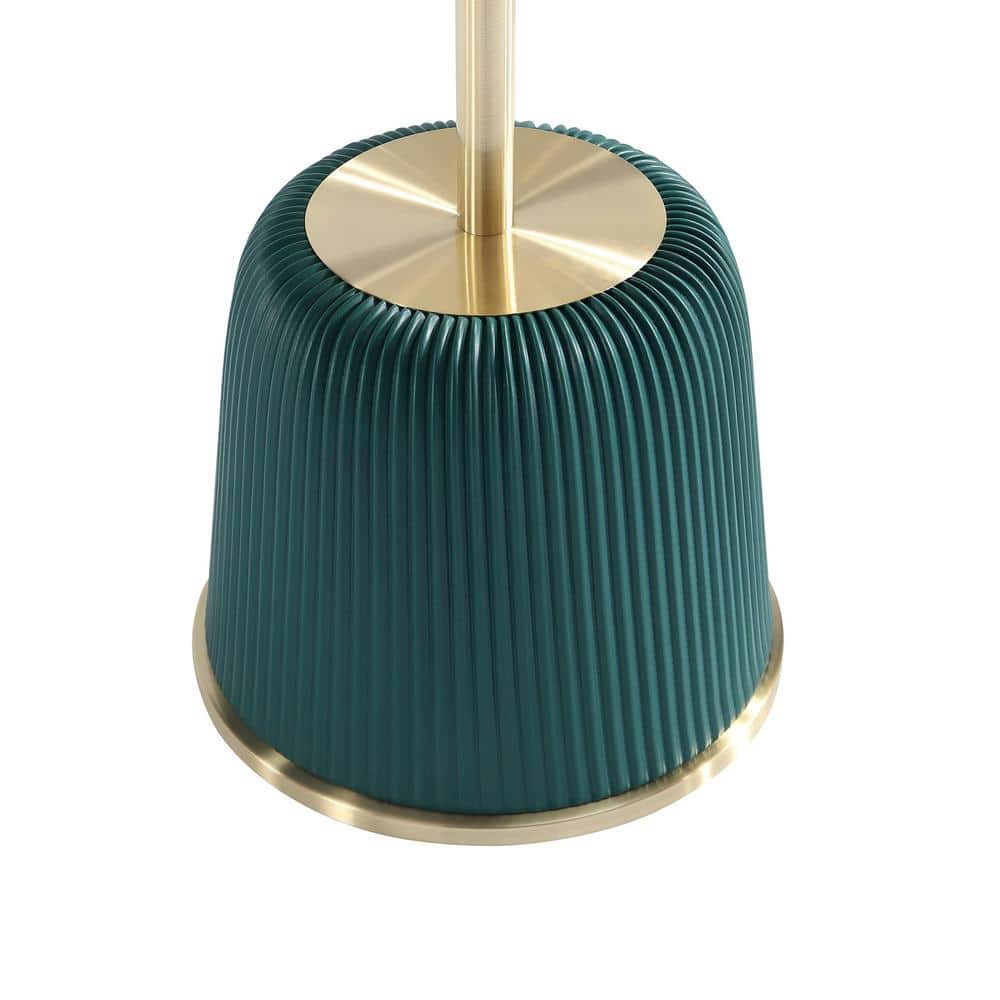 Green and Gold Metal Round Accent Table with Ridged Base