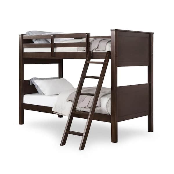 Furniture of America Everrett Walnut Twin Over Twin Bunk Bed with Ladder