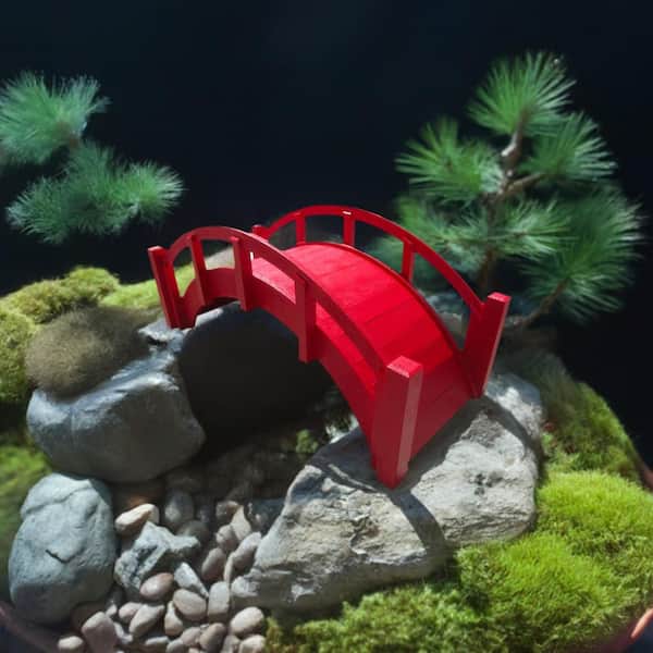SamsGazebos 25 in. Miniature Japanese Wood Garden Bridge in Red MB