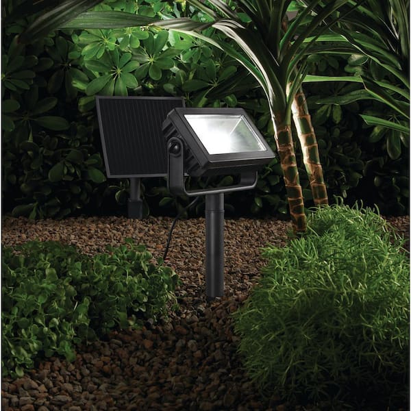 Hampton Bay 150-300 Lumen Black LED High-Low Metal Rectangular Weather Resistant Outdoor Solar Wall Wash Spot Light