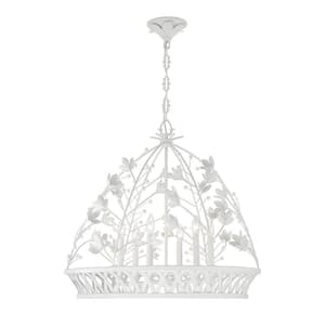 Oakmont 29 in. W x 27 in. H 6-Light Bisque White Statement Pendant Light with Metal Flower Accents