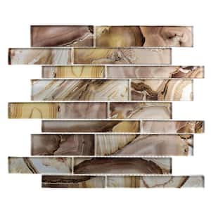 Myst Toffi Brown/Tan/Gray 11-3/4 in. x 11-3/4 in. Glossy Smooth Glass Mosaic Tile (4.8 sq. ft./Case)