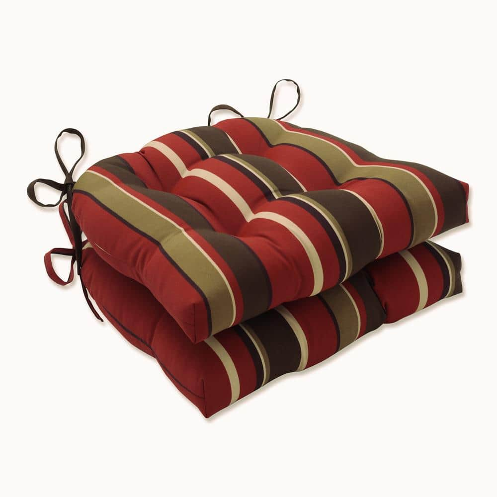 Pillow Perfect Striped 16 x 15.5 Outdoor Dining Chair Cushion in Brown ...