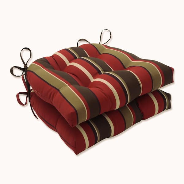 Pillow Perfect Striped 16 x 15.5 Outdoor Dining Chair Cushion in Brown/Red (Set of 2)