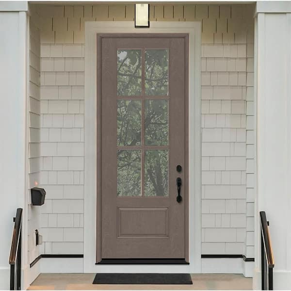 Regency 36 in. x 96 in. 3/4-6 Lite Clear Glass LHIS Ashwood Stained Fiberglass Prehung Front Door