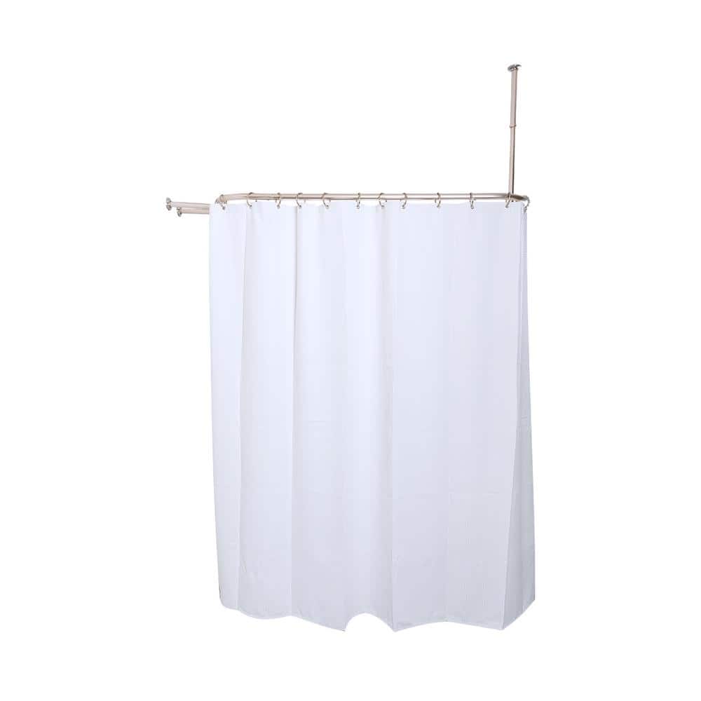 Brushed Nickel D-Shaped Wall and Ceiling Mounted Shower Curtain Rod Set