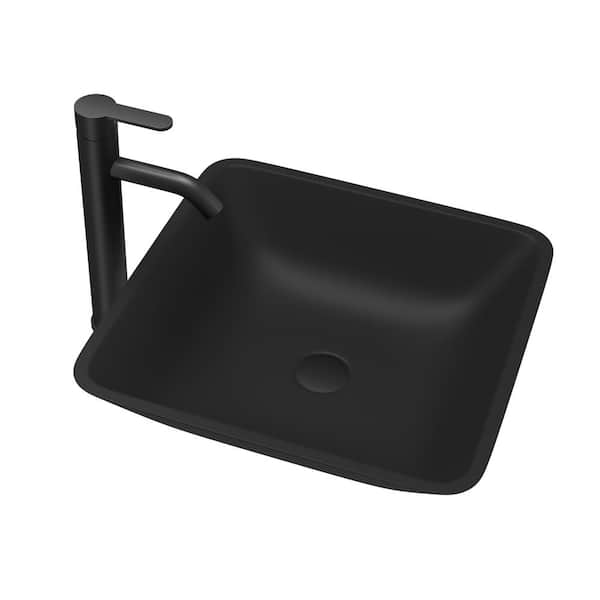 Sarlai 16.42 in. W x 16.42 in. D Square Bathroom Sink in Matte Black Glass with Faucet and Drain