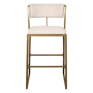 Mina 30 in. Antique Brass Metal Bar-Height Bar Stool with Back