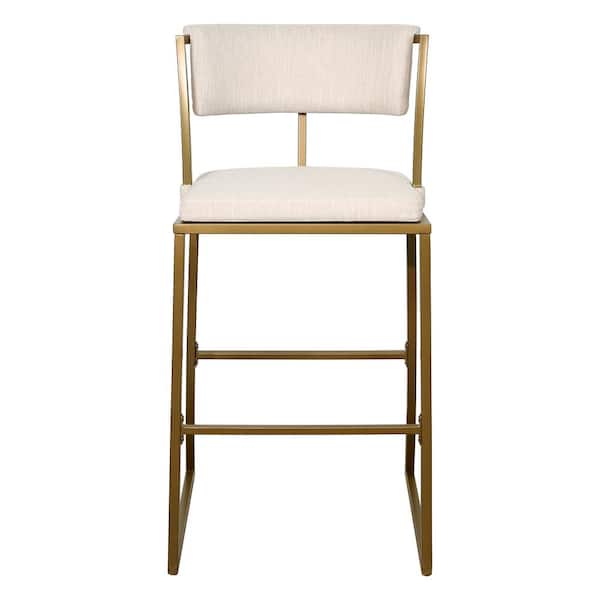 NewRidge Home Goods Min.a 30 in.. Antique Brass Mid-Back Metal Bar Stool with Upholstered Cream Seat, 1-Stool