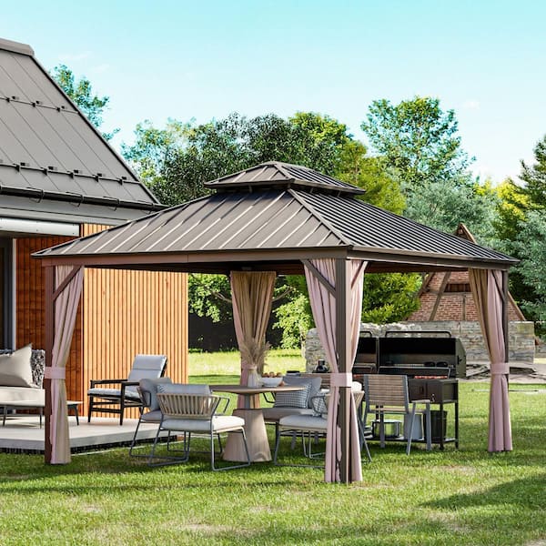14 ft. x 12 ft. Aluminum Outdoor Gazebo with Double Galvanized Steel Roof
