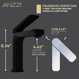 Single-Handle Single-Hole Bathroom Faucet with Pop-Up Drain in Matte Black and Chrome