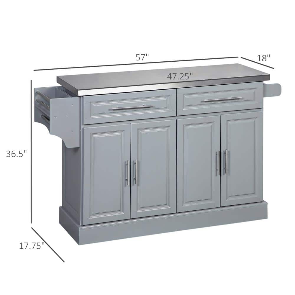 Gray Stainless Steel Top Kitchen Cart with Spice Rack