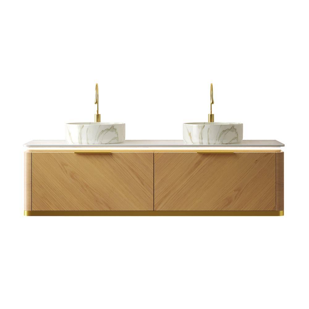 60 in. Double Sink Wall-Mounted Oak Bath Vanity with Carrara White Sintered Stone Top Assembled price history on PriceWatchPro